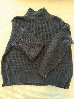 American Eagle Outfitters Women's Black Turtleneck Waffle Knit Sweater